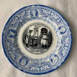 4 assiettes à dessert anciennes bleues et noires Jules Vieillard Bordeaux XIXème siècle