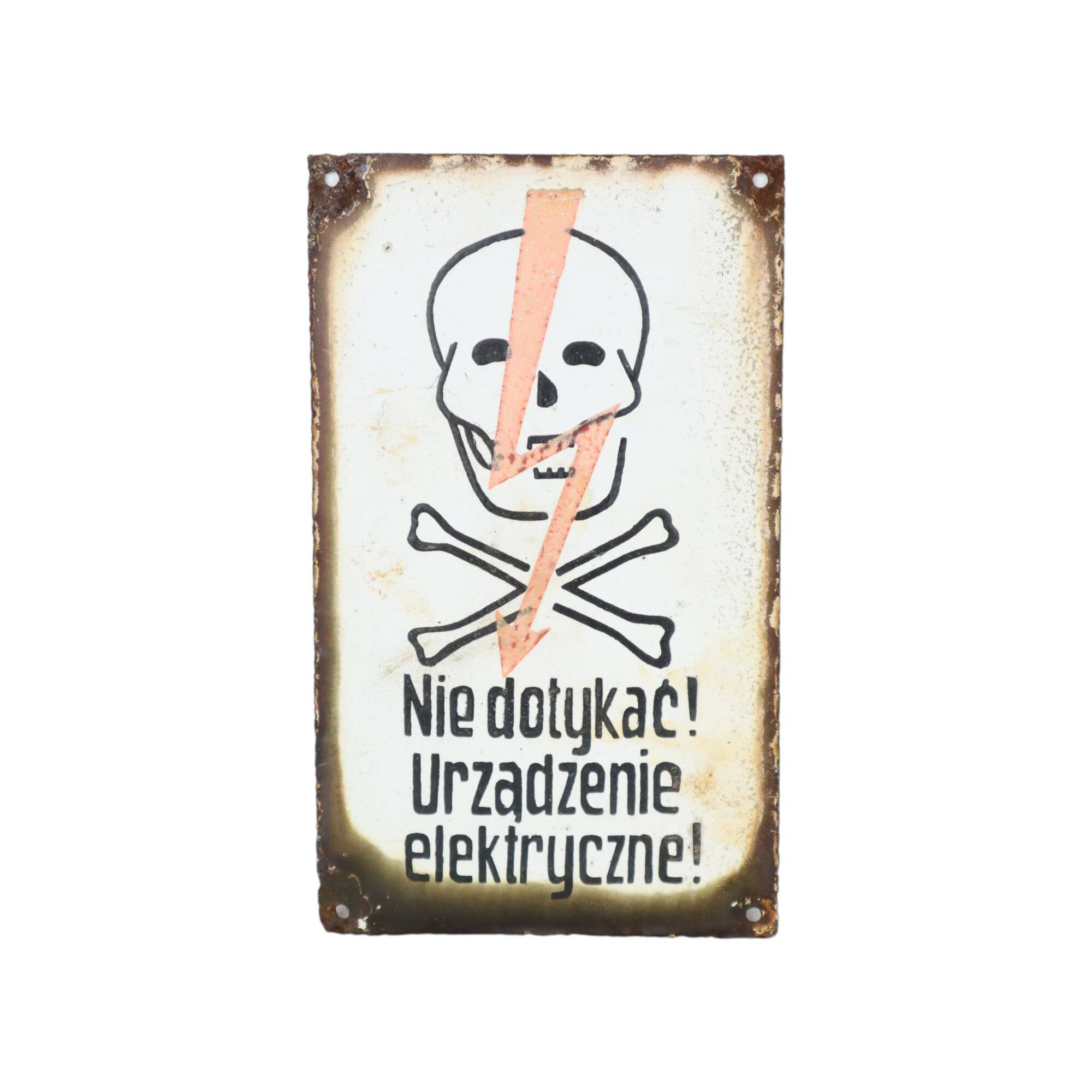 Polish Enamel Sign Danger High Voltage Skull Collectible Item