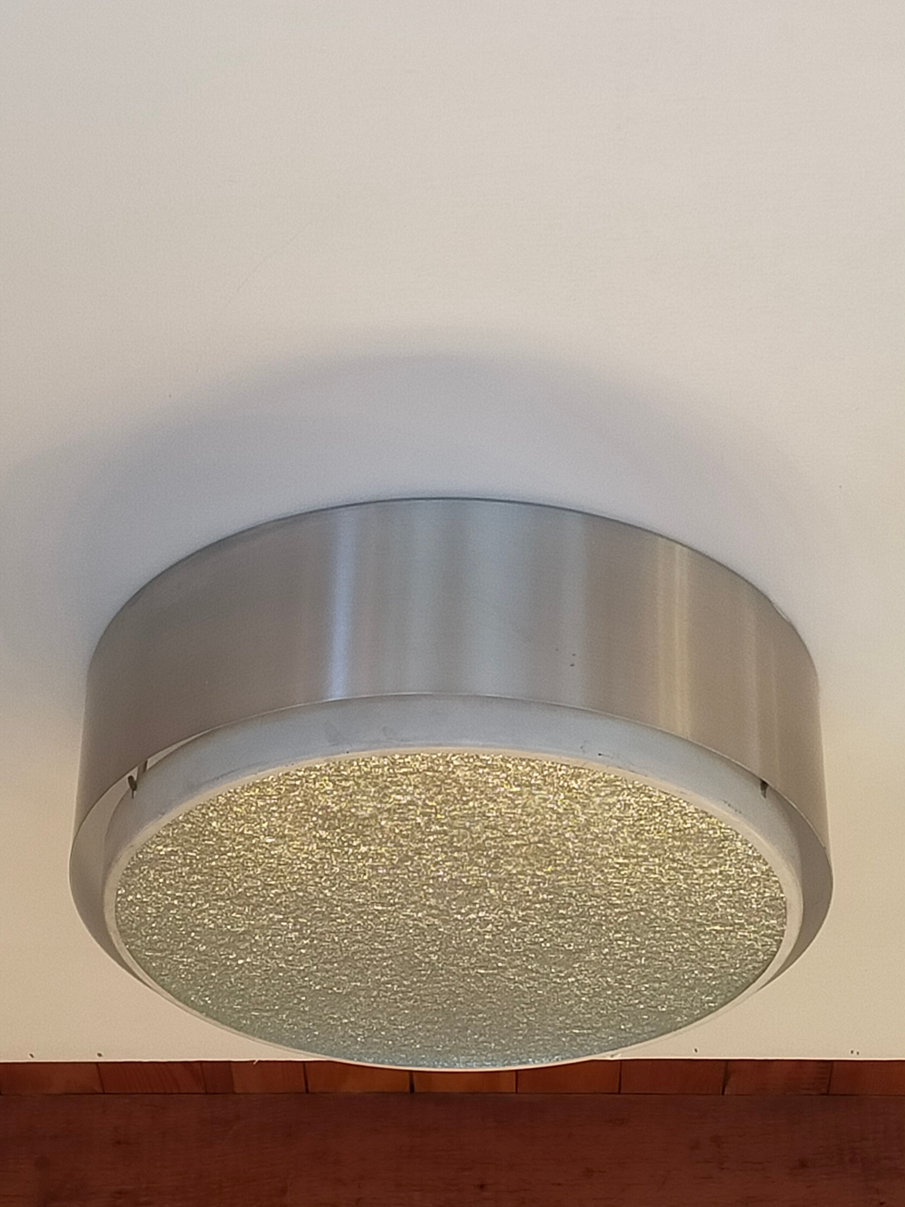 Glass and aluminum ceiling lamp, 1960