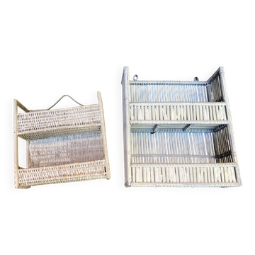 Set of 2 white rattan/wicker wall shelves – Vintage & shabby chic decor