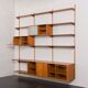 Bibliothèque modulaire à 3 baies Kai Kristiansen en teck avec armoire à porte tambour et étagère de bureau, De