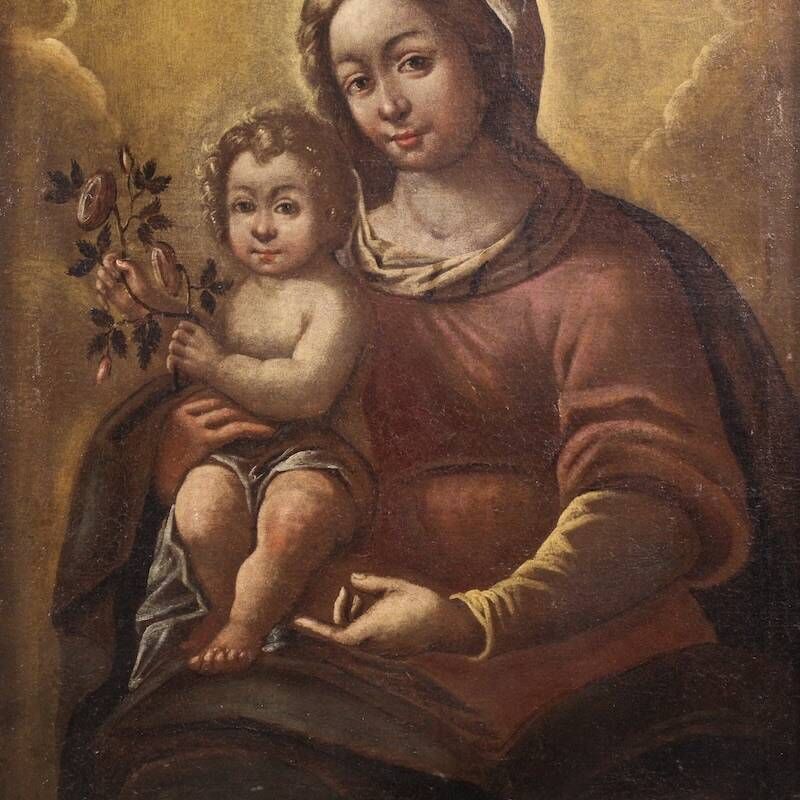 Antique Italian painting, Madonna and Child, from the 17th century