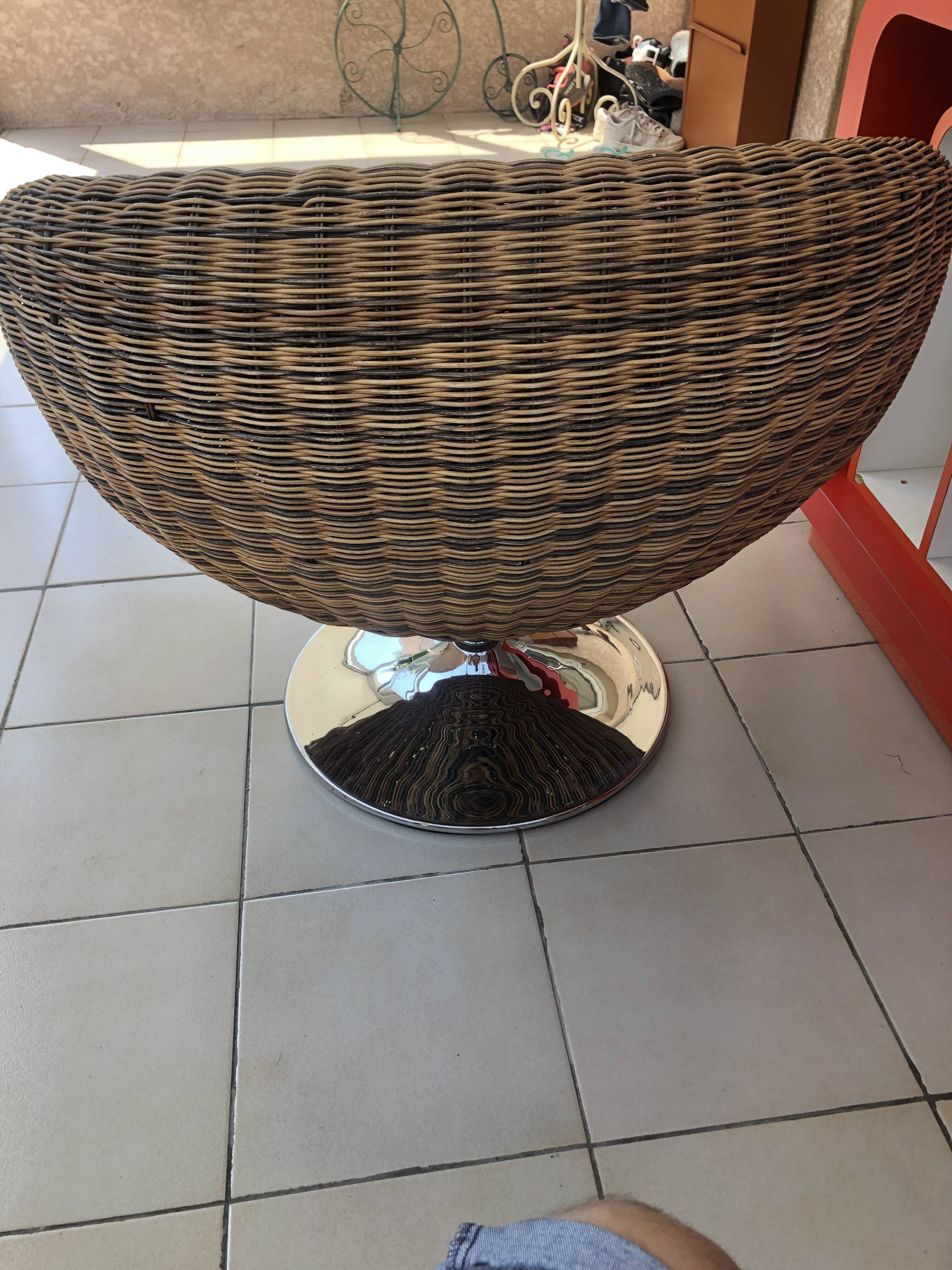 Vintage rattan half-sphere swivel ball chair