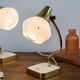 Set of 2 Vintage Mid-Century Table Lamps With Brass Stems And White Shades