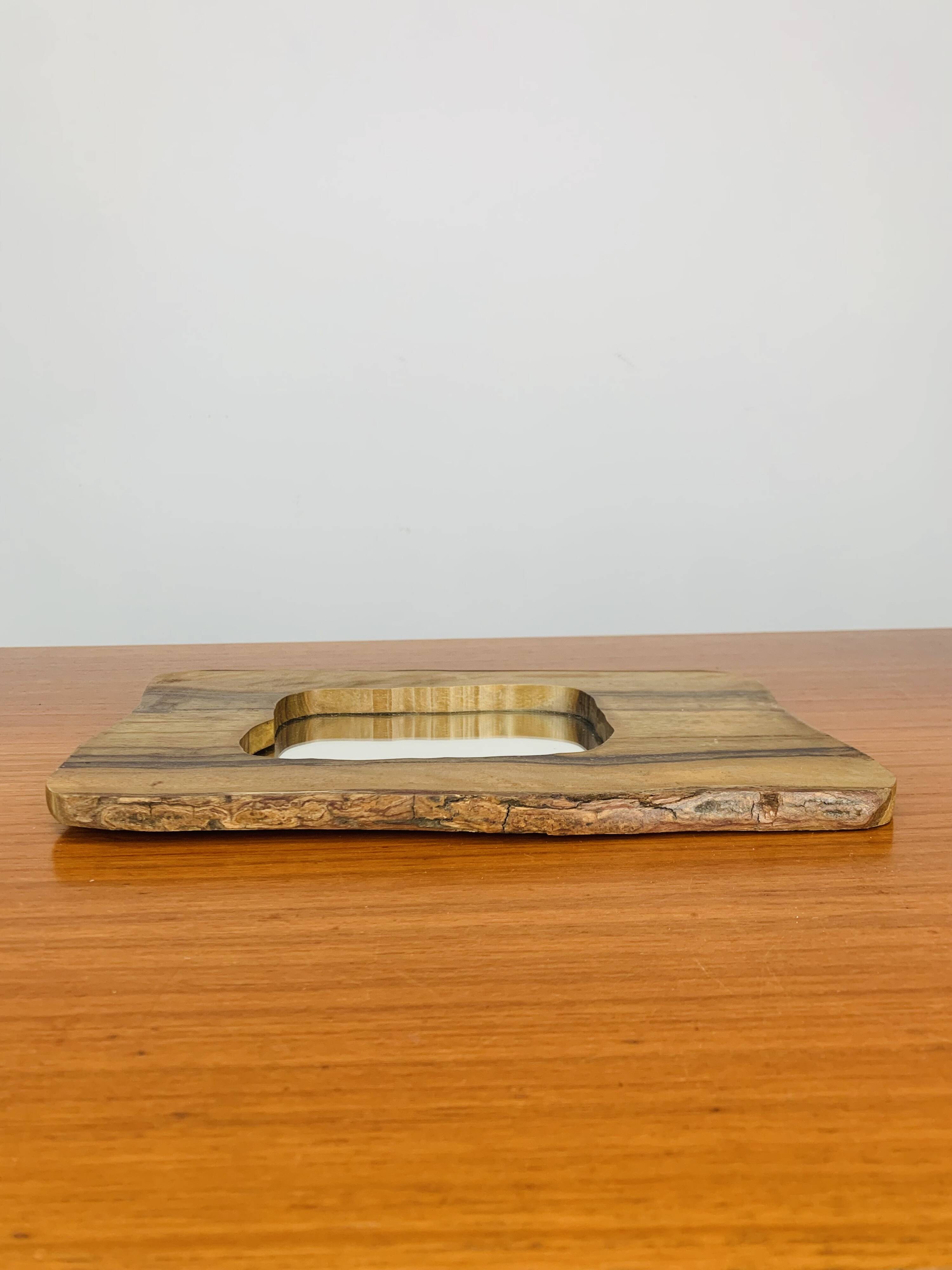 Miroir brutaliste bois d'olivier, vintage