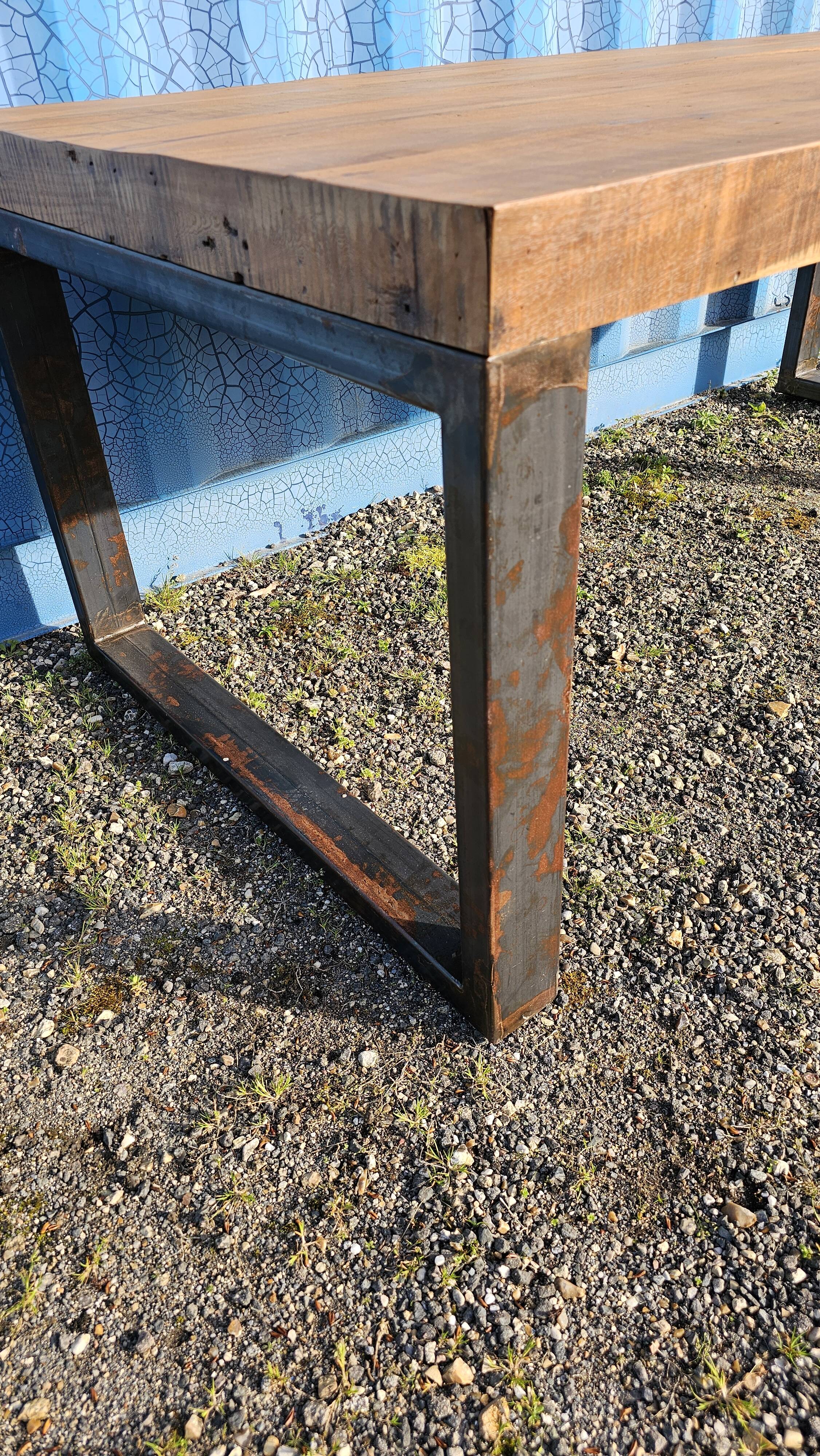 Industrial teak and metal table