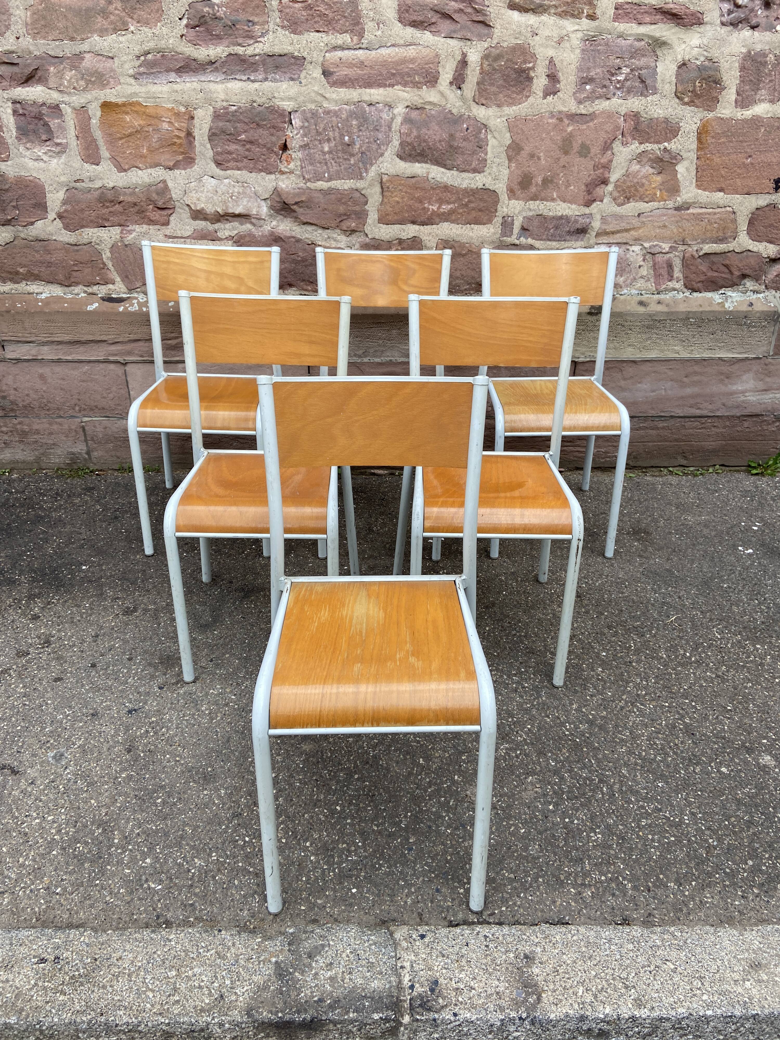 6 school chairs 70s industrial vintage school communities Mullca gaston cavaillon