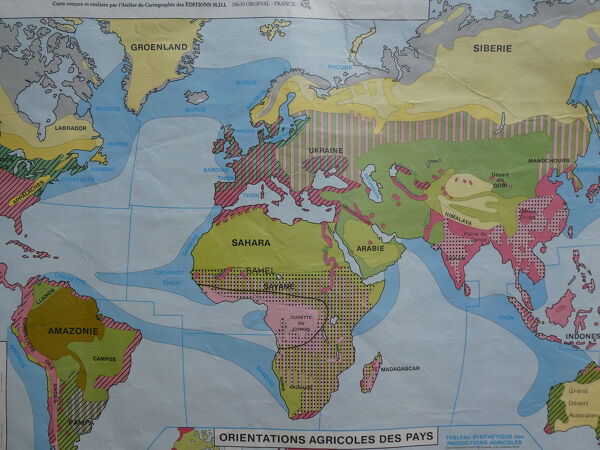 Carte scolaire vintage MDI Agriculture et pêche dans le monde