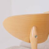 Ensemble de 6 chaises de salle à manger modernes, tissu écru et bois de hêtre naturel