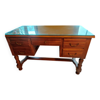 Old style desk with glass top