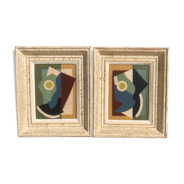 Paire de peintures cubistes