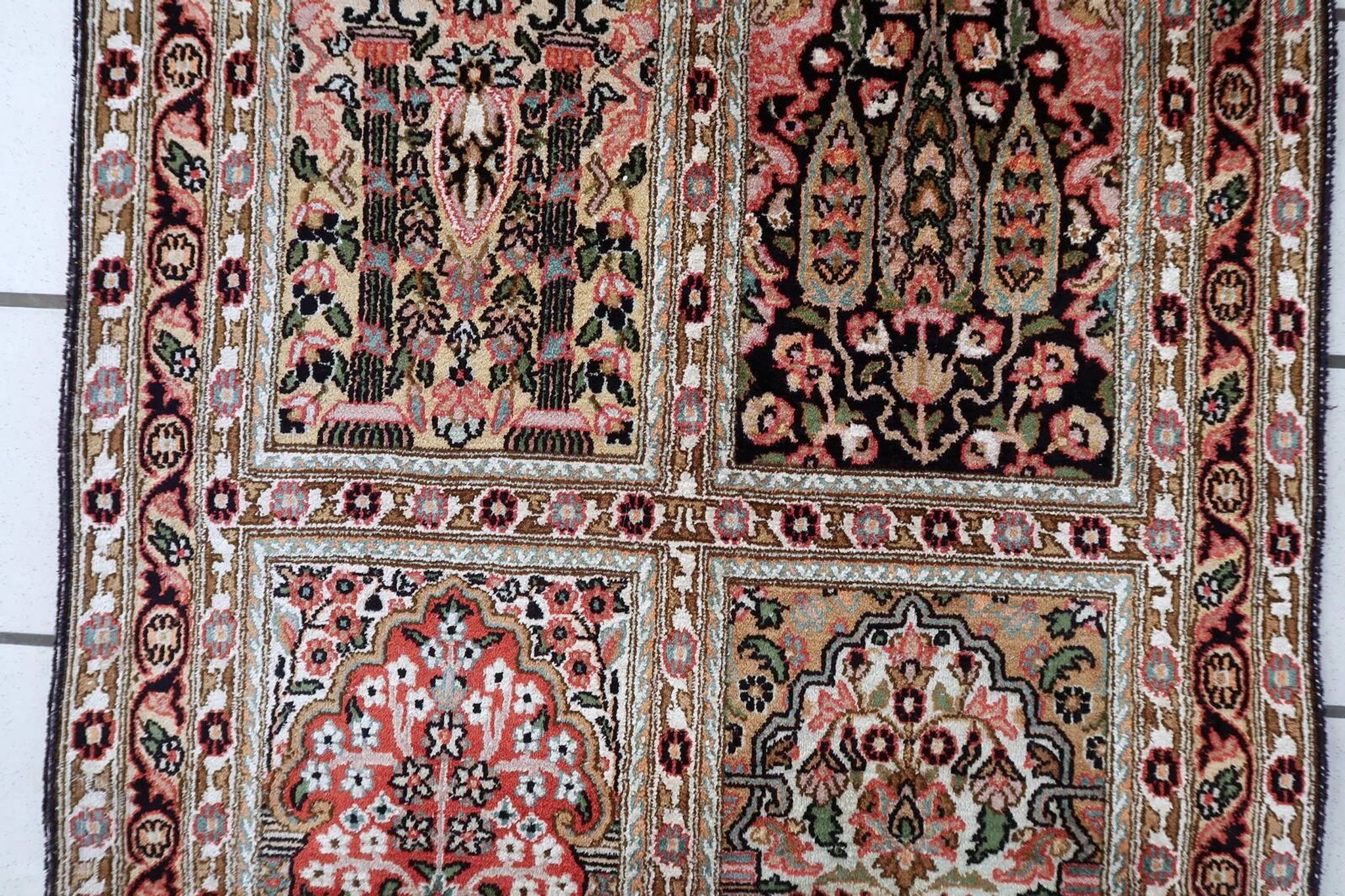 Vintage 1950s Persian Qum silk rug 72cm x 140cm