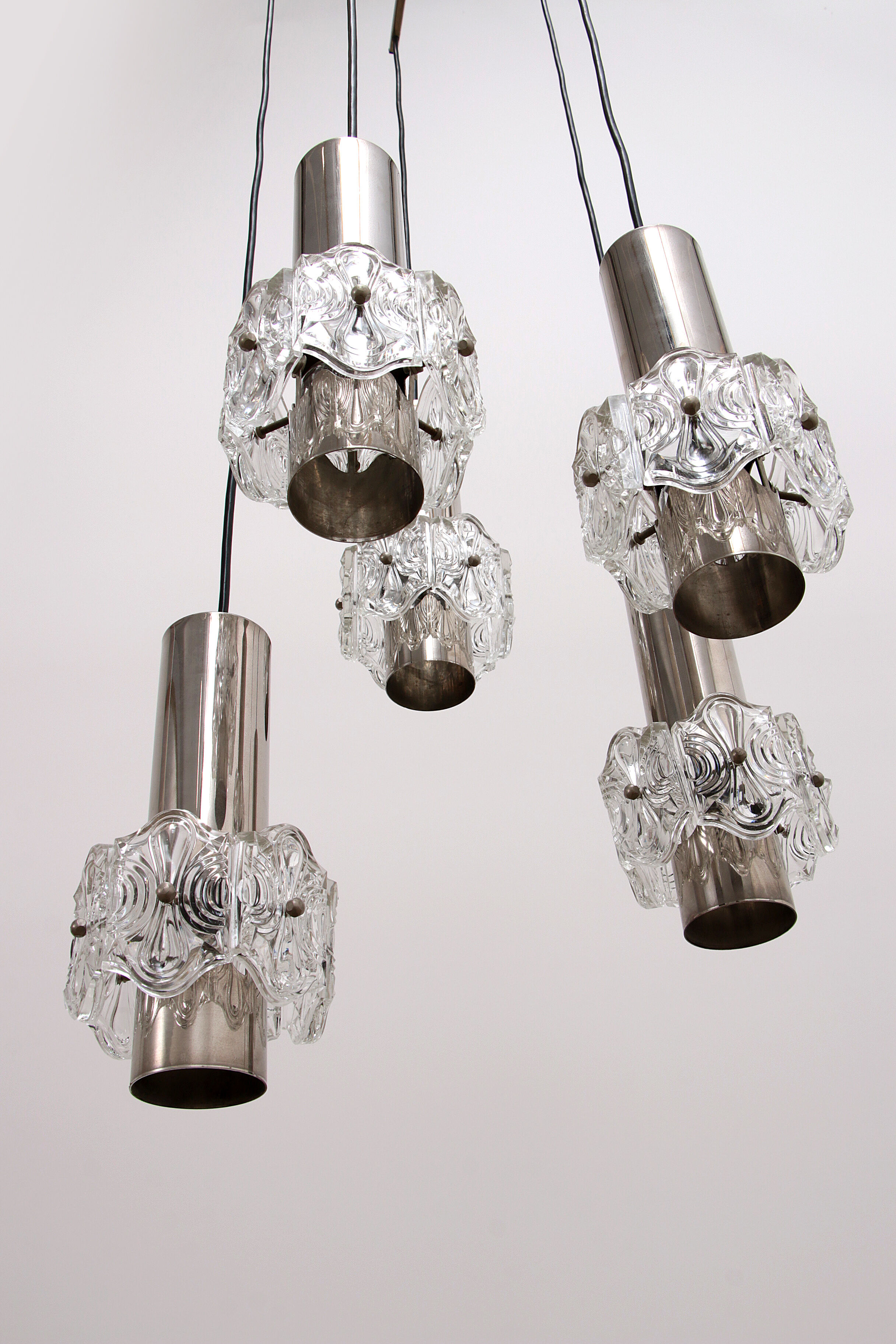 Vintage Chandelier Cascade Hanging Lamp with 5 lamps, 1960