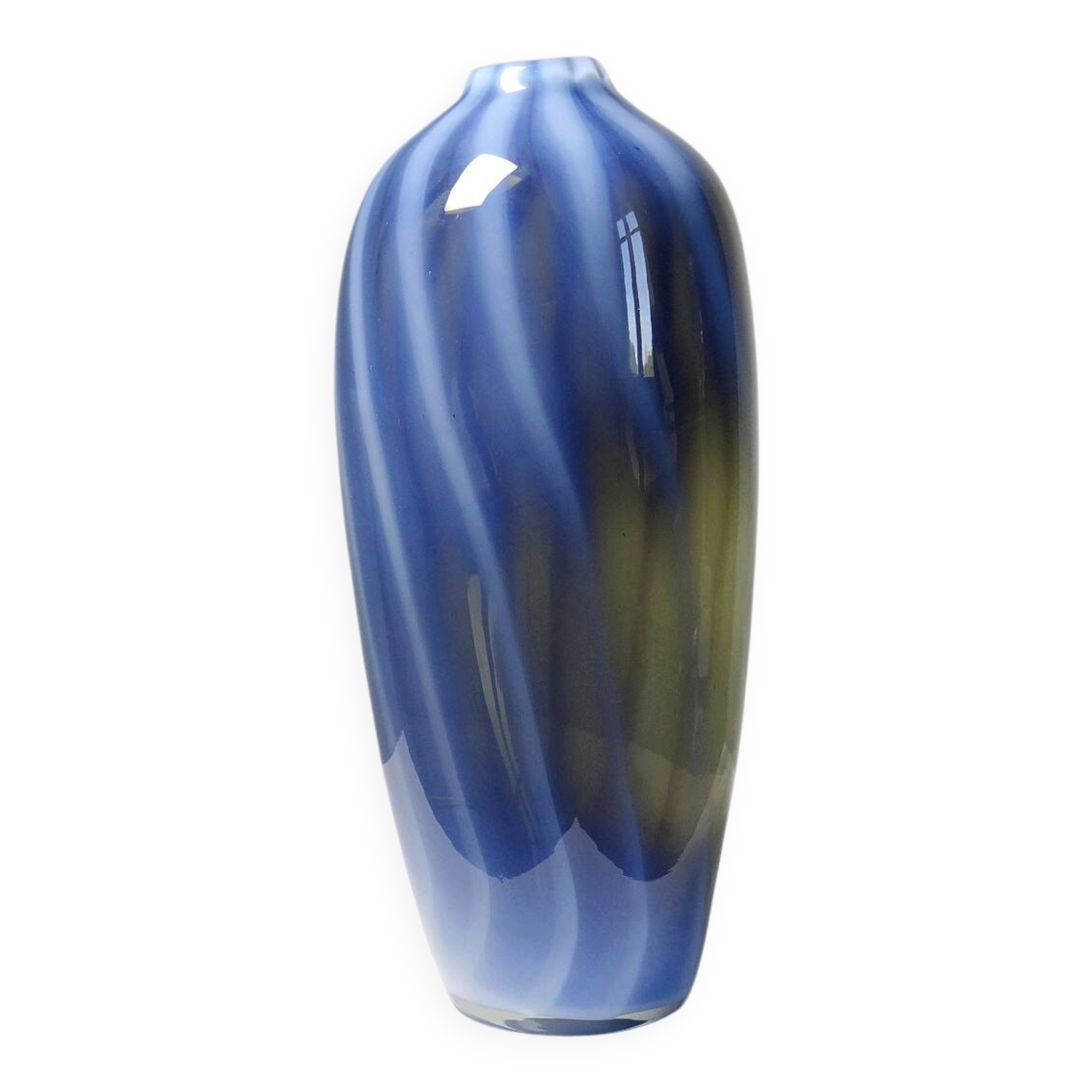 Vintage smoked glass vase lined with opaline, Murano bubble.