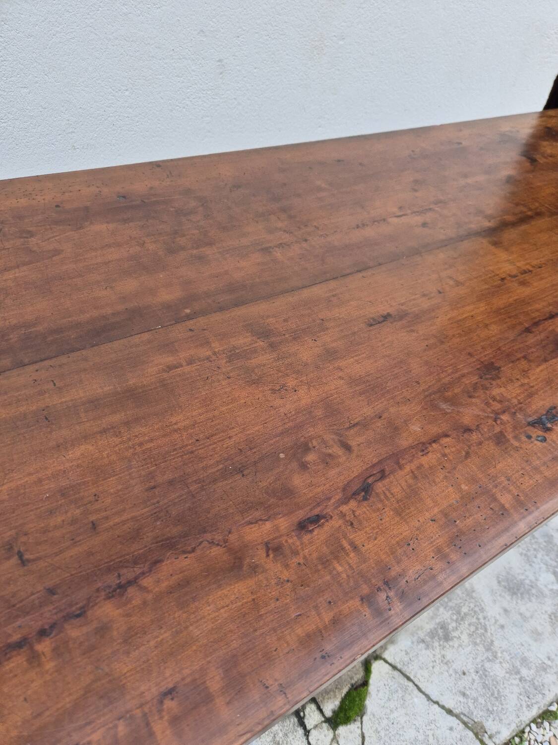 19th century solid walnut Burgundy farmhouse table with two drawers - 1m82