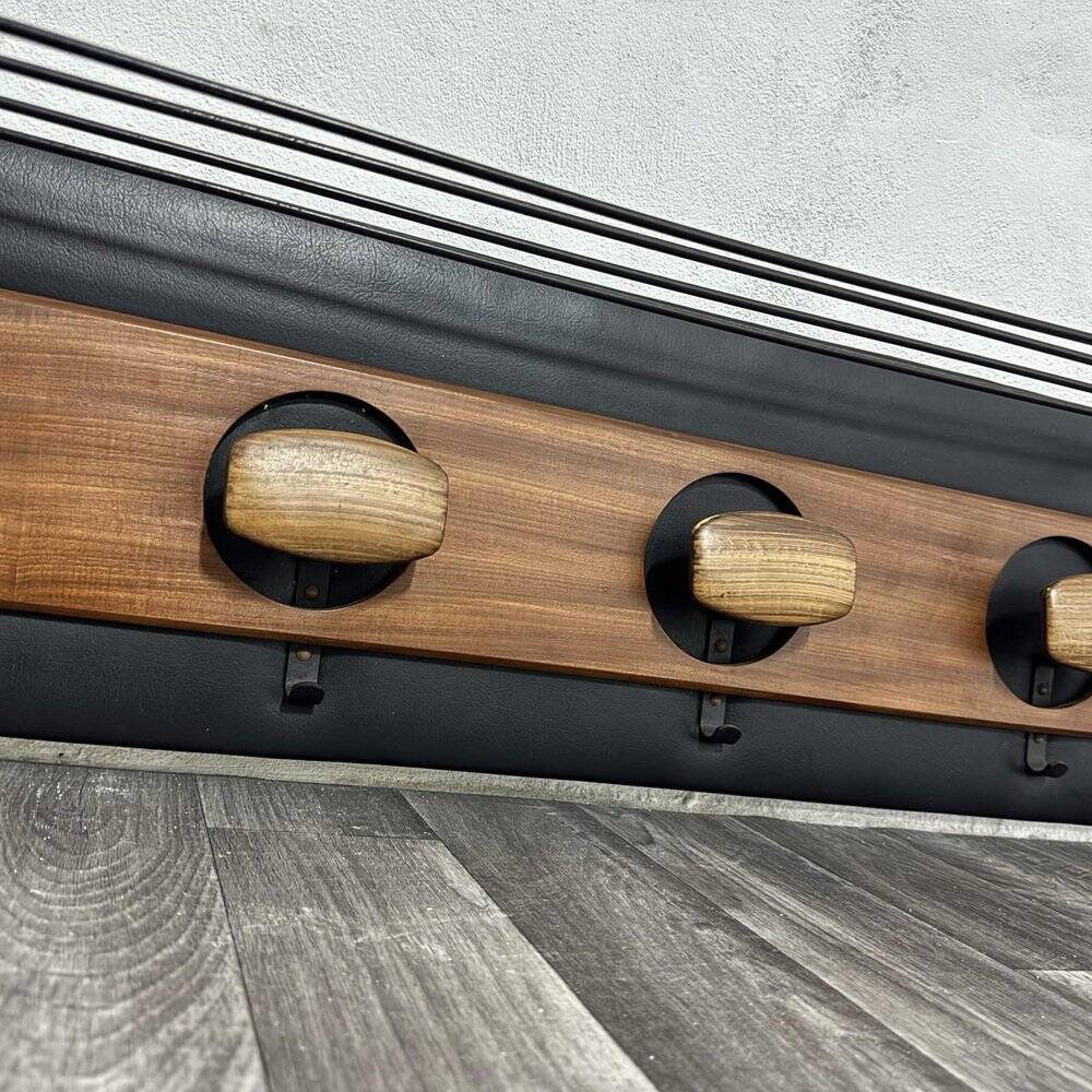 Mid-Century Scandinavian Teak and Leather Wall Coat Rack, 1960s