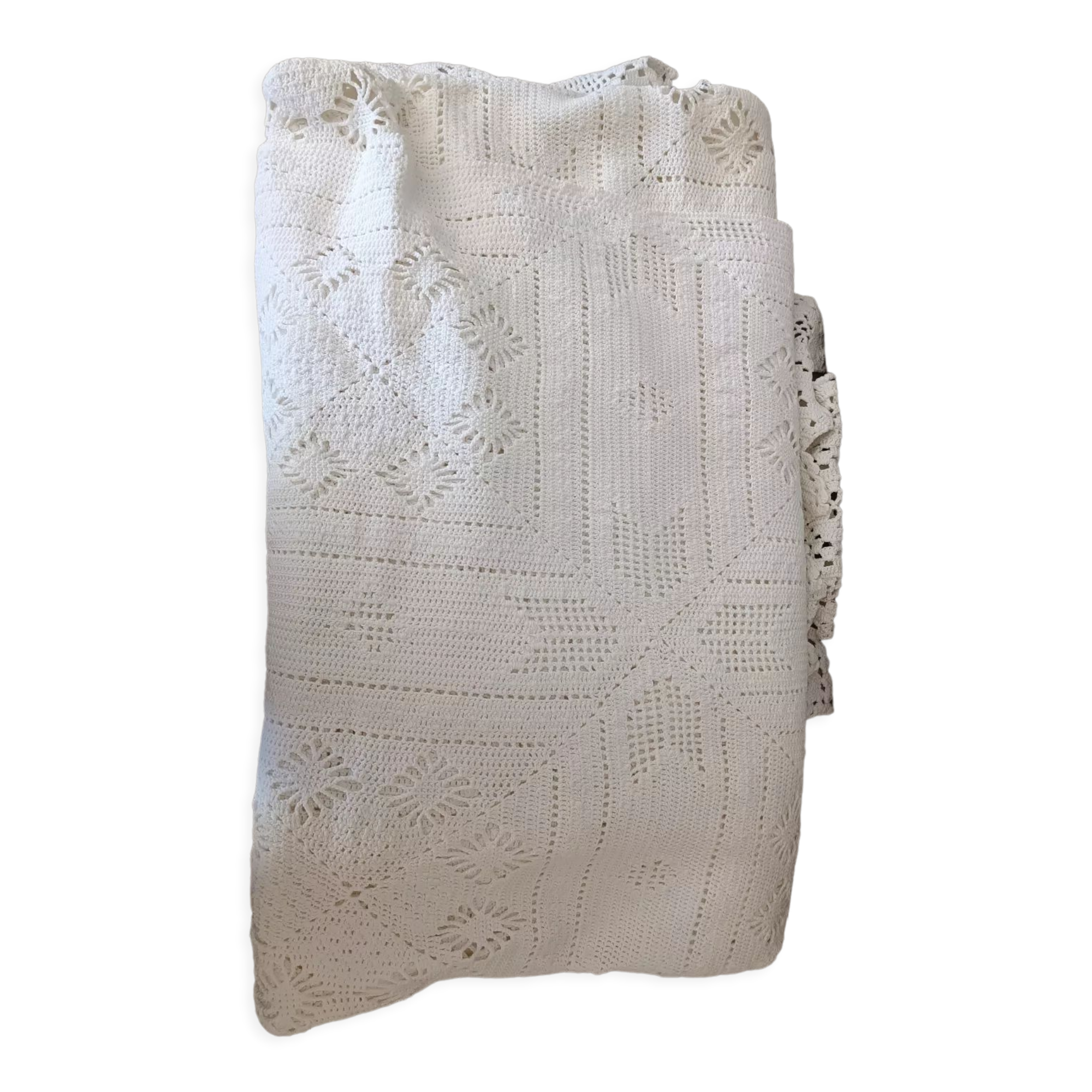 Hand crocheted bed cover or plaid