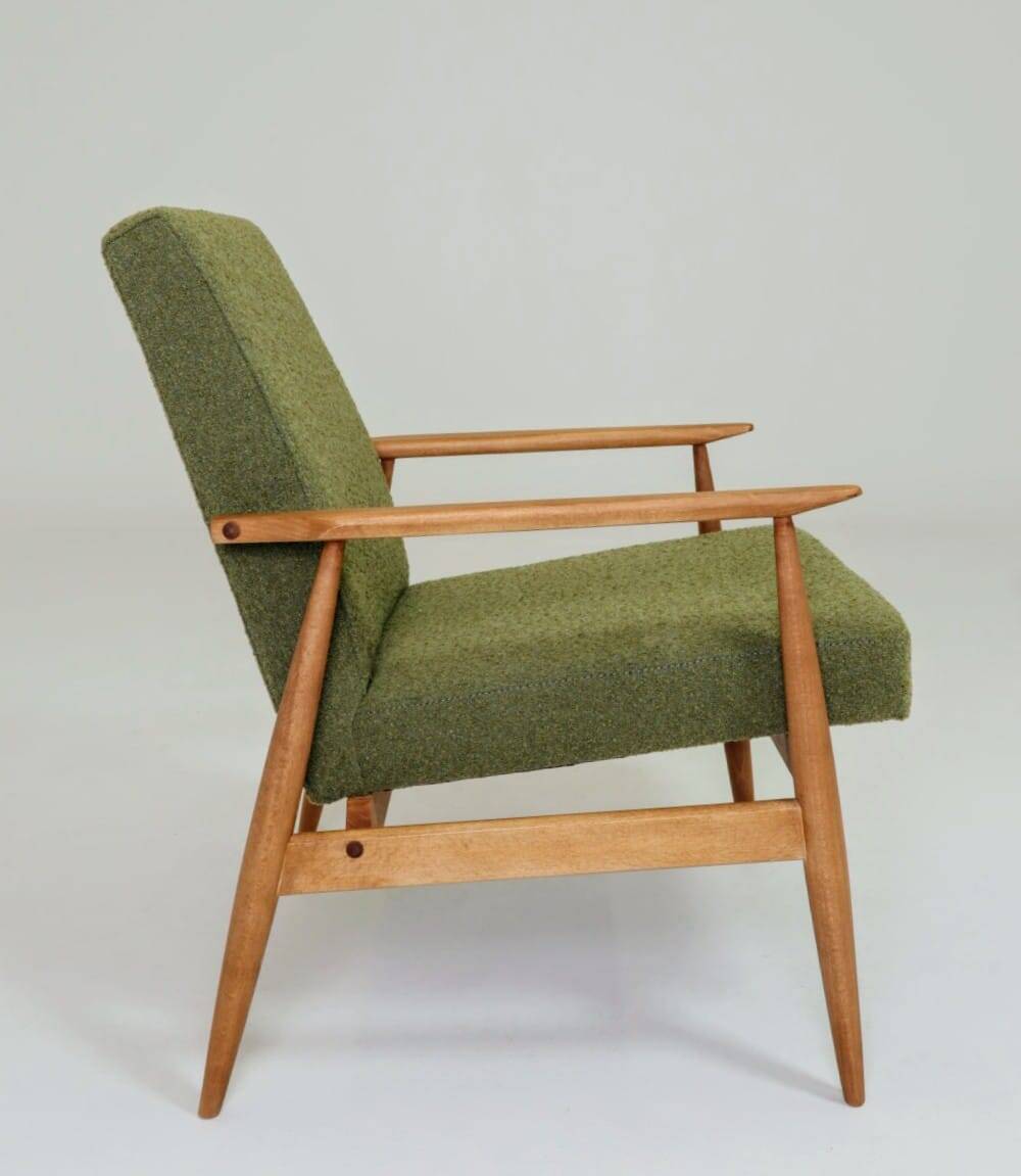 Fauteuil en tissu bouclé vert olive, 1960