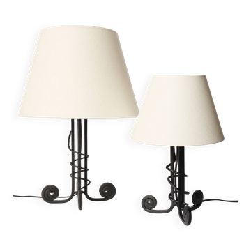 Paire de lampes Art Deco en fer forgé vers 1930
