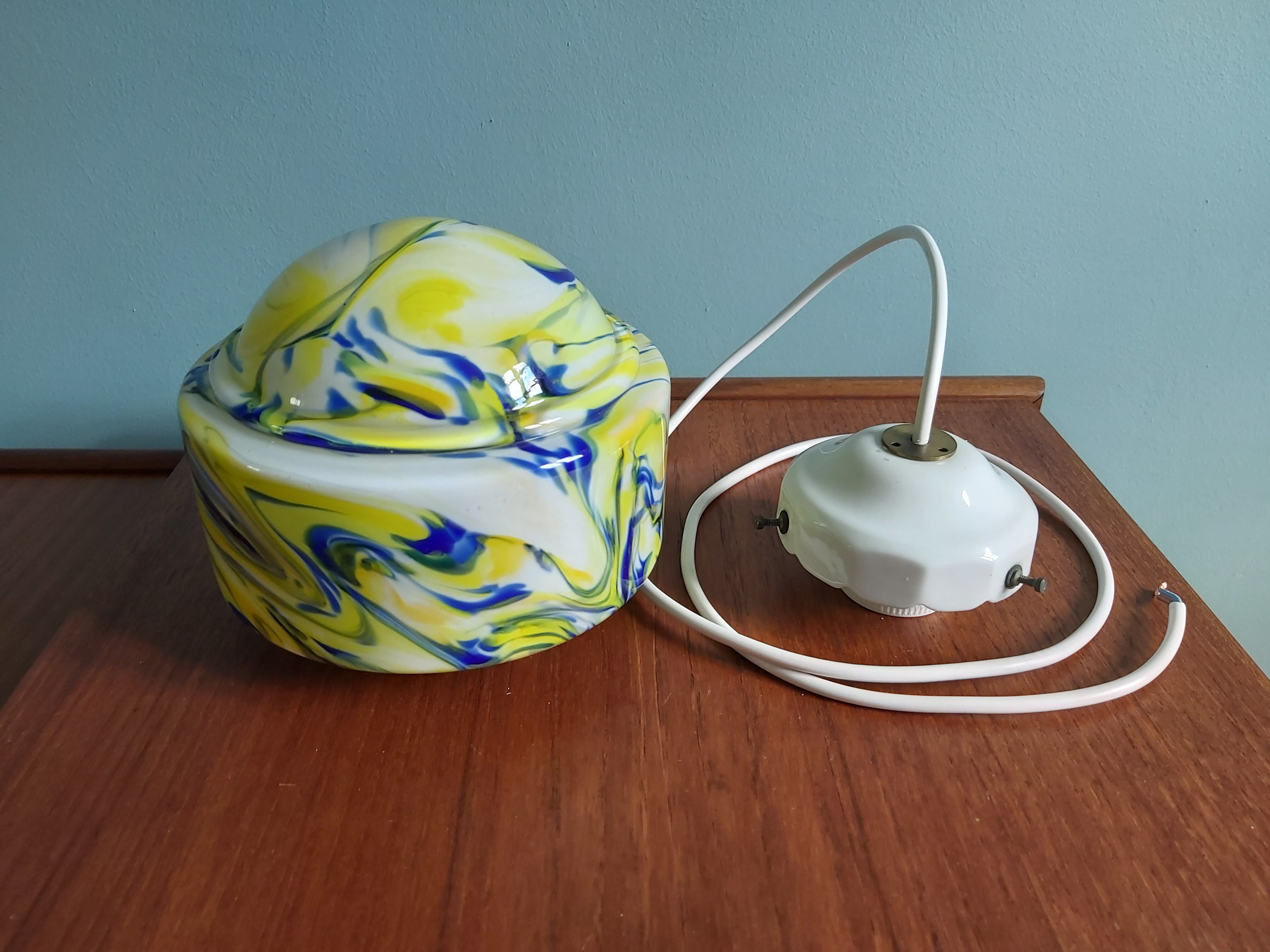 Multicolored veined opaline pendant lamp, 60s