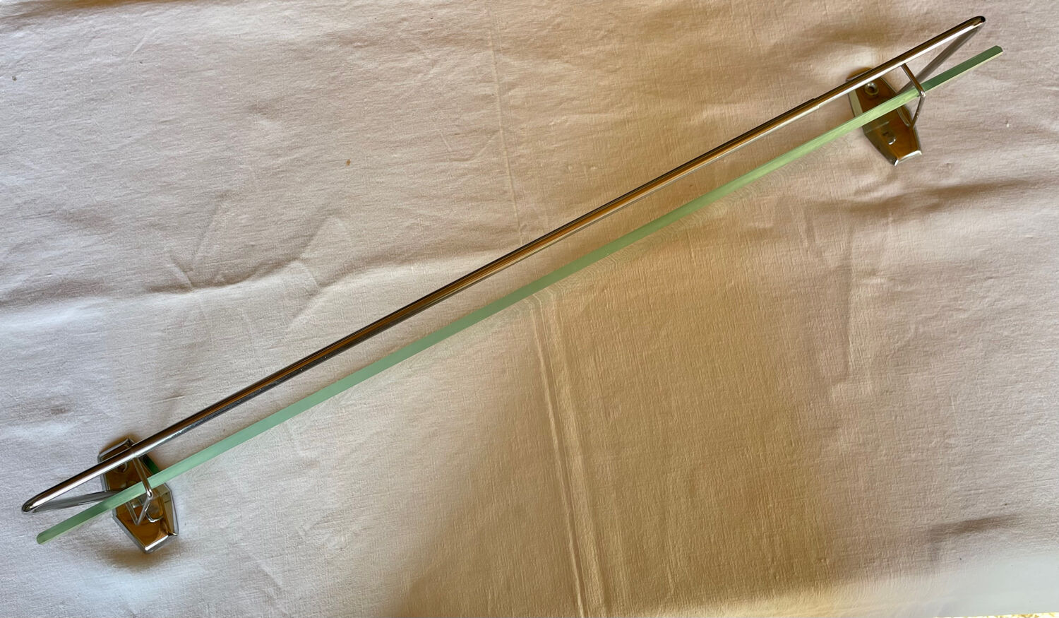 Vintage bathroom shelf, chrome metal and glass