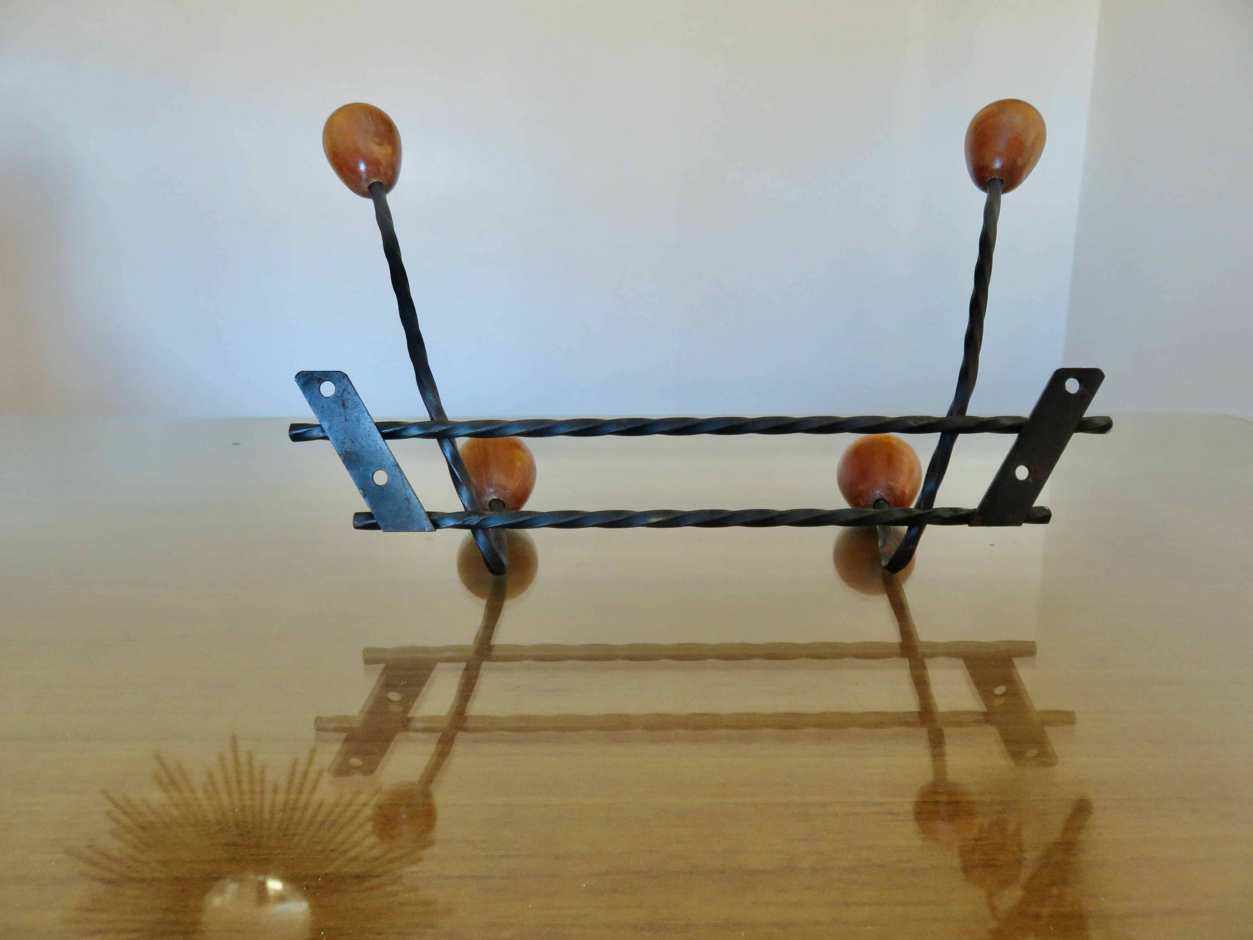 Scandinavian coat rack in metal and wood 60s 70s