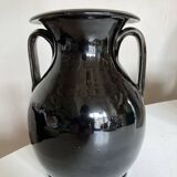 Vase néo classique en terre vernissée de Biot noire 1960