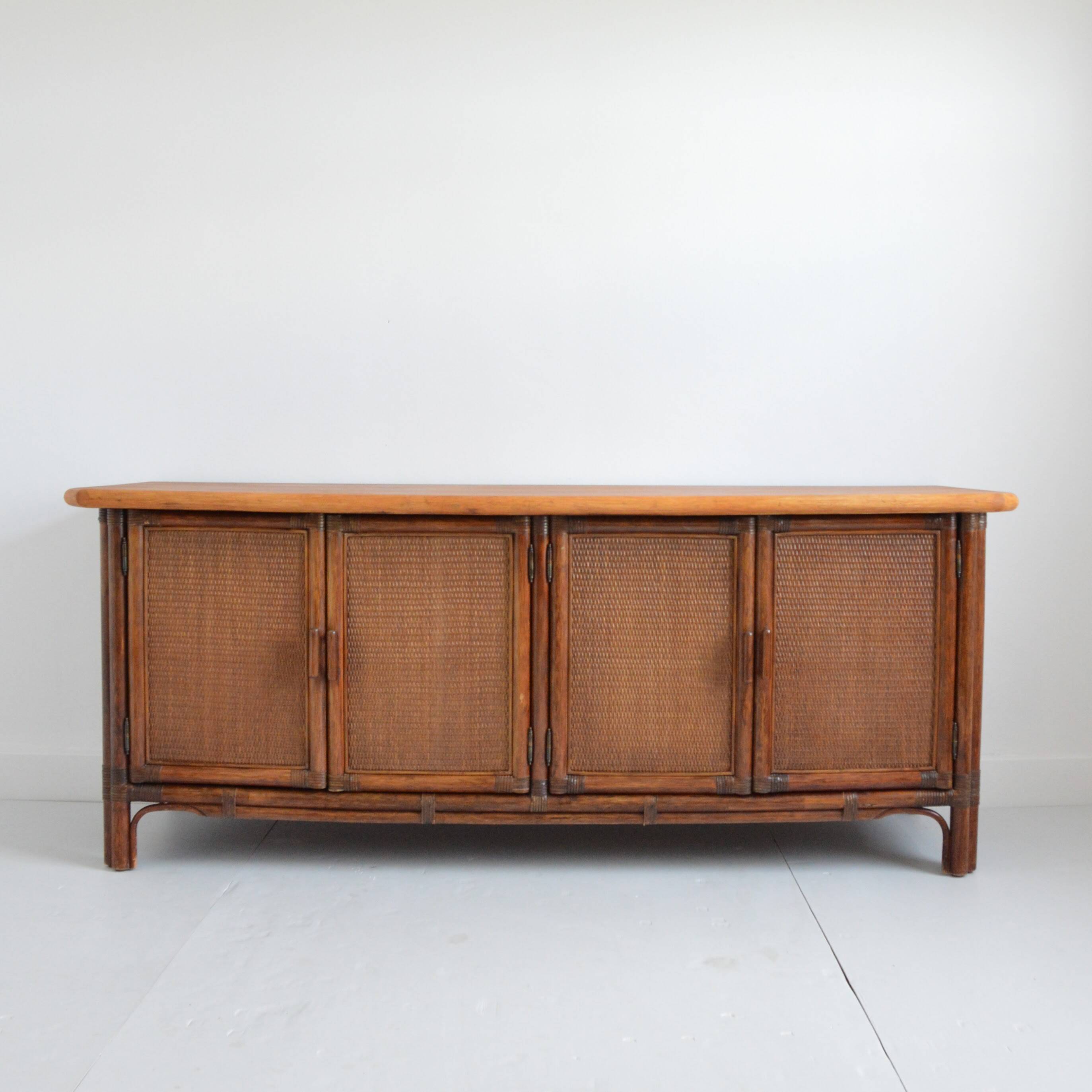 Buffet / Wooden and rattan sideboard 1960s / 1970s vintage