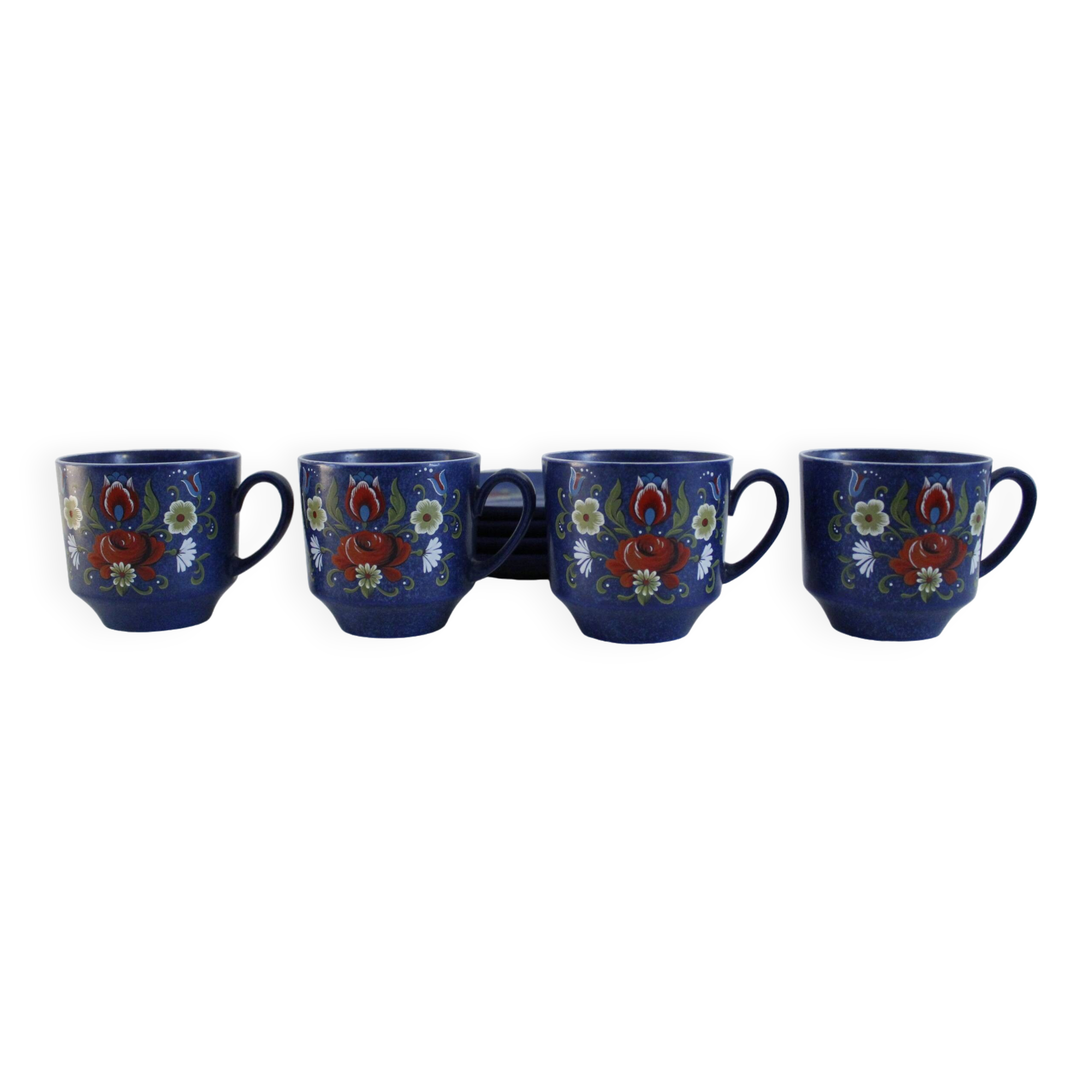 Vintage coffee set - blue and red flower patterns