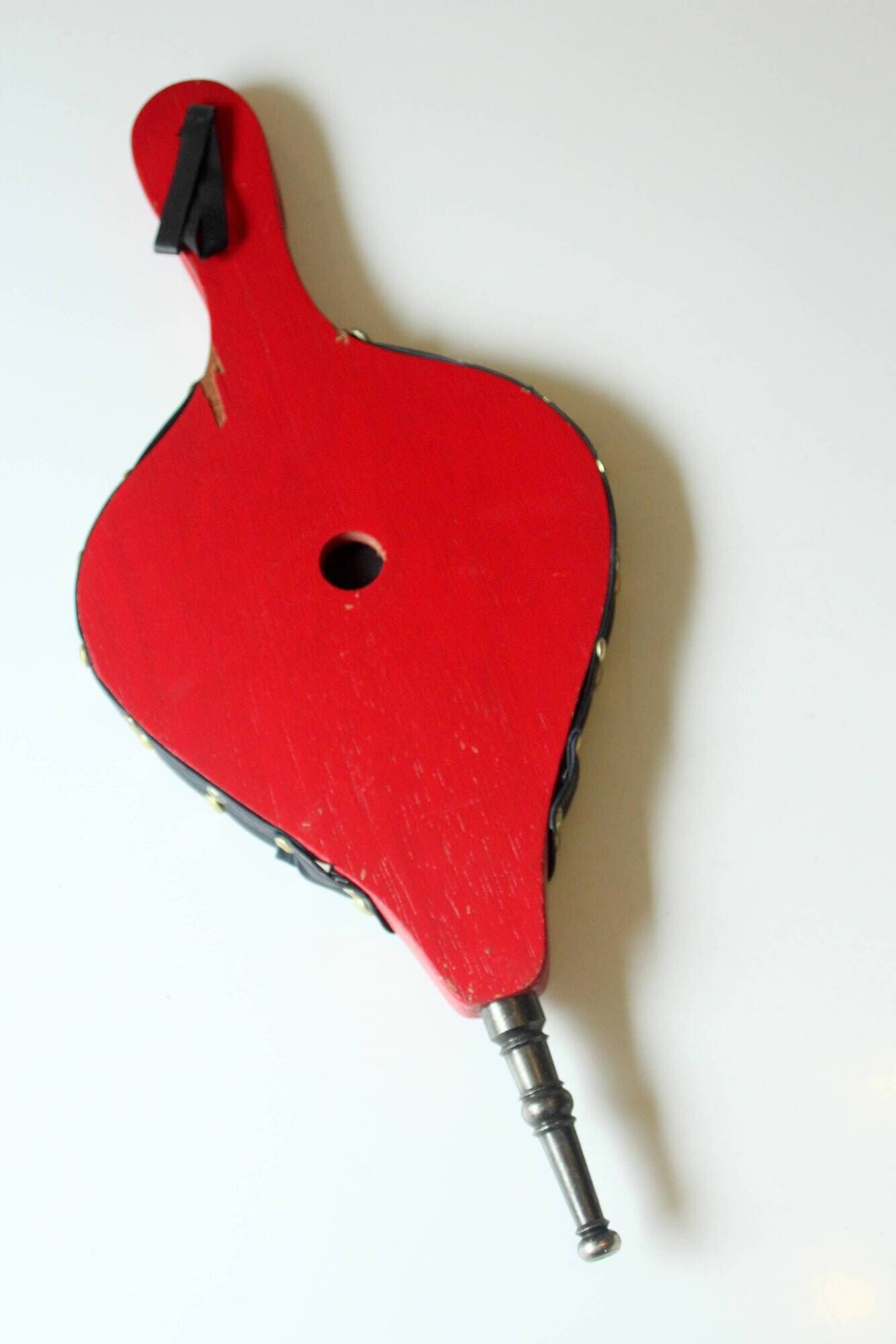 Fireplace bellows, made of wood, leather and brass, vintage from the 1970s