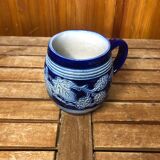 Old BETSCHDORF Tankard Gray Blue Stoneware Vintage Leaves Decor #A603