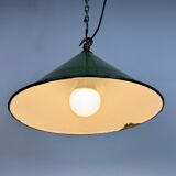 Industrial British Green Enamel Factory Pendant Lamp, 1950s