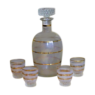 Service à digestif en verre sablé -carafe et verres anciens années 50