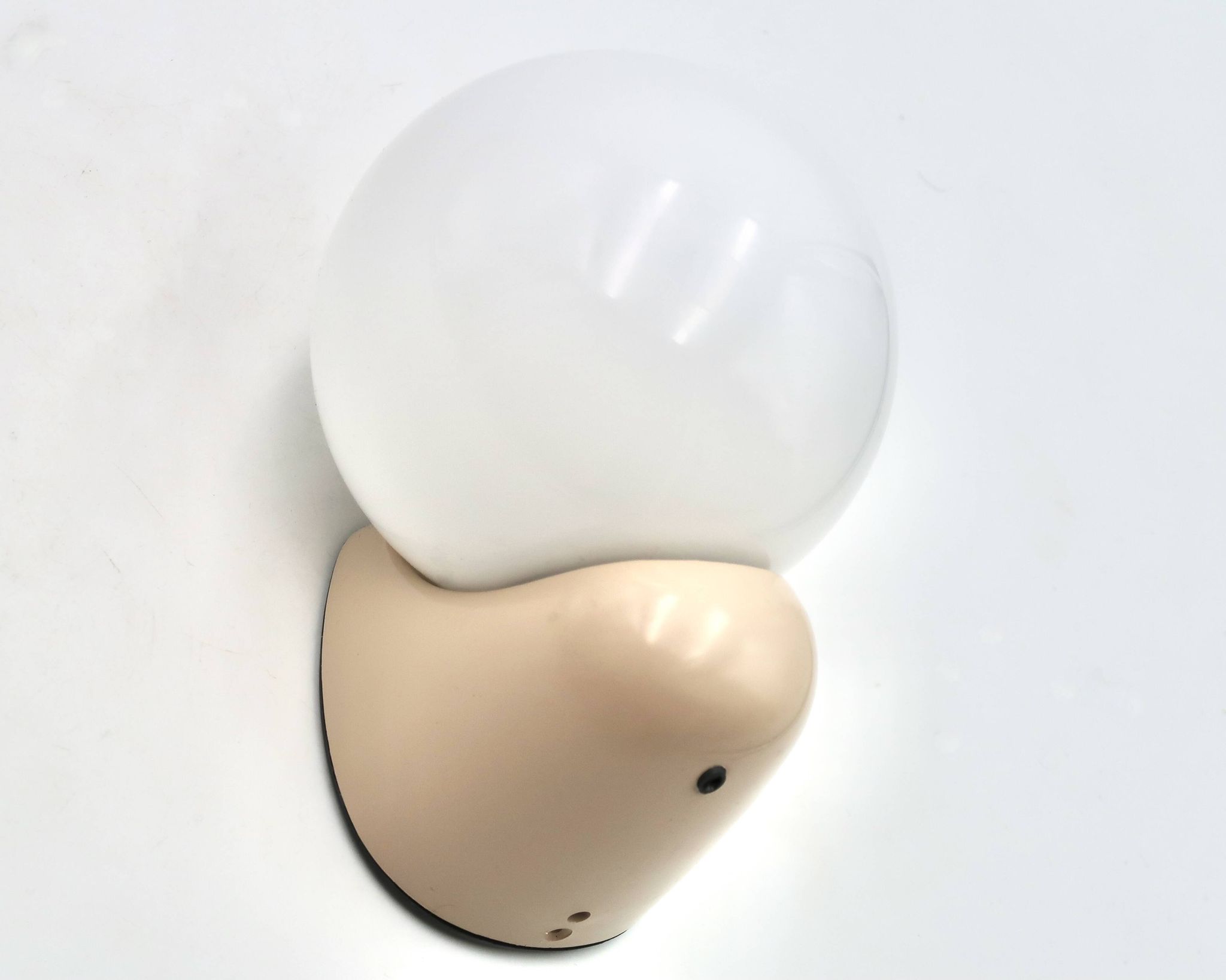 Beige Tissot wall light with opaque white glass globe, 1970s 80s.