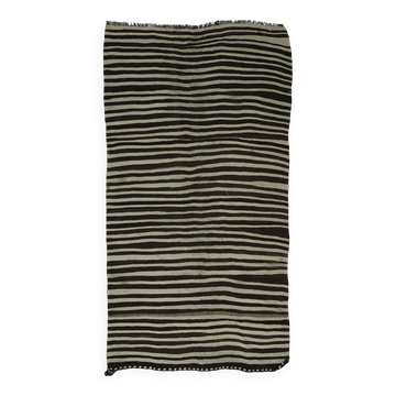 Turkish Kilim Konya Vintage 154x260 cm Beige Black Stripes