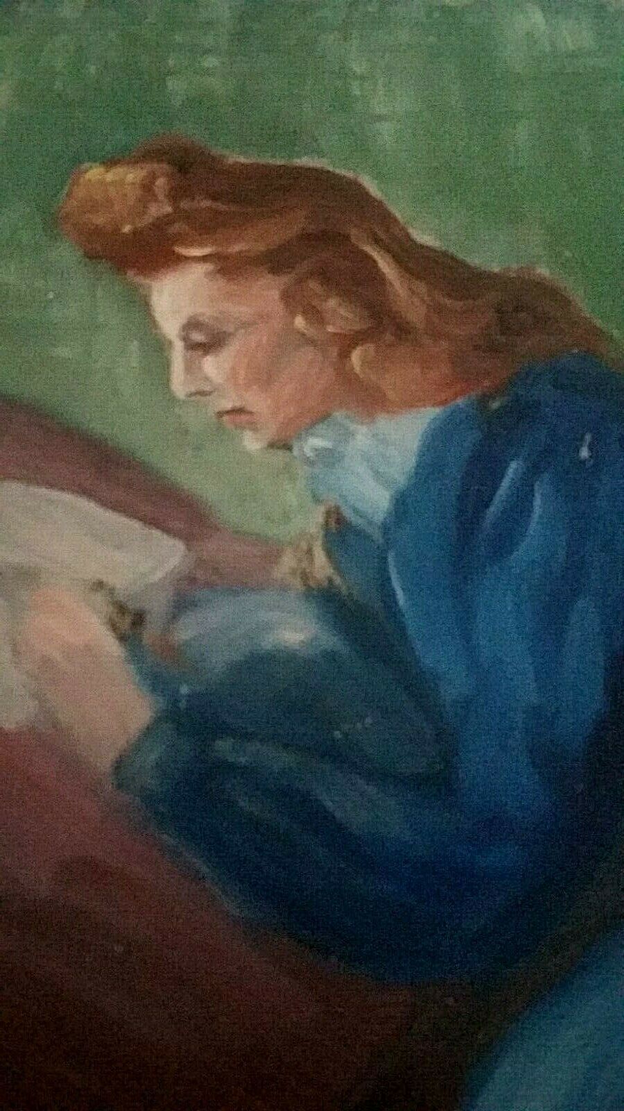 Table oil on cardboard woman elongated years 40-50