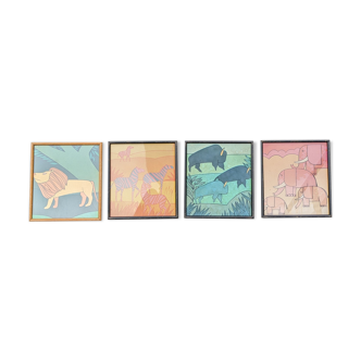 Set of 4 vintage frames ~ 70 for jungle decoration