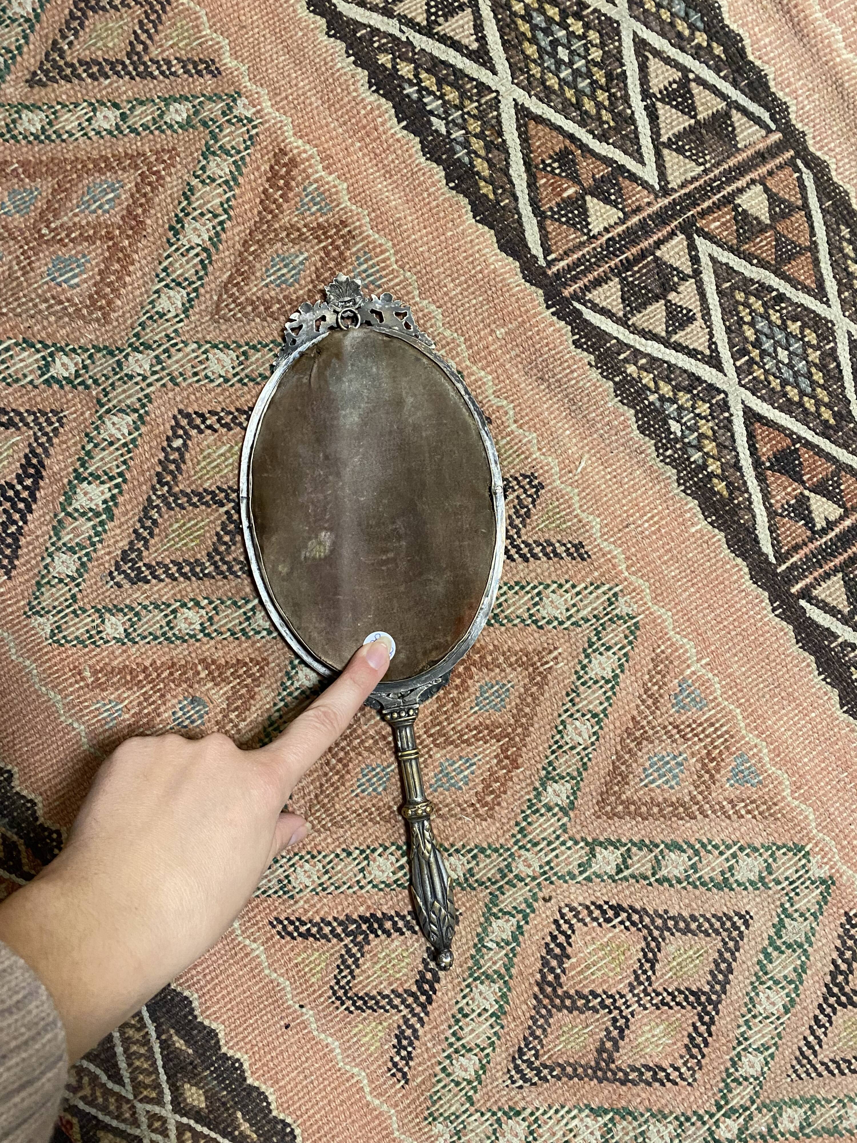Hand mirror Napoleon silver metal III 12x33cm