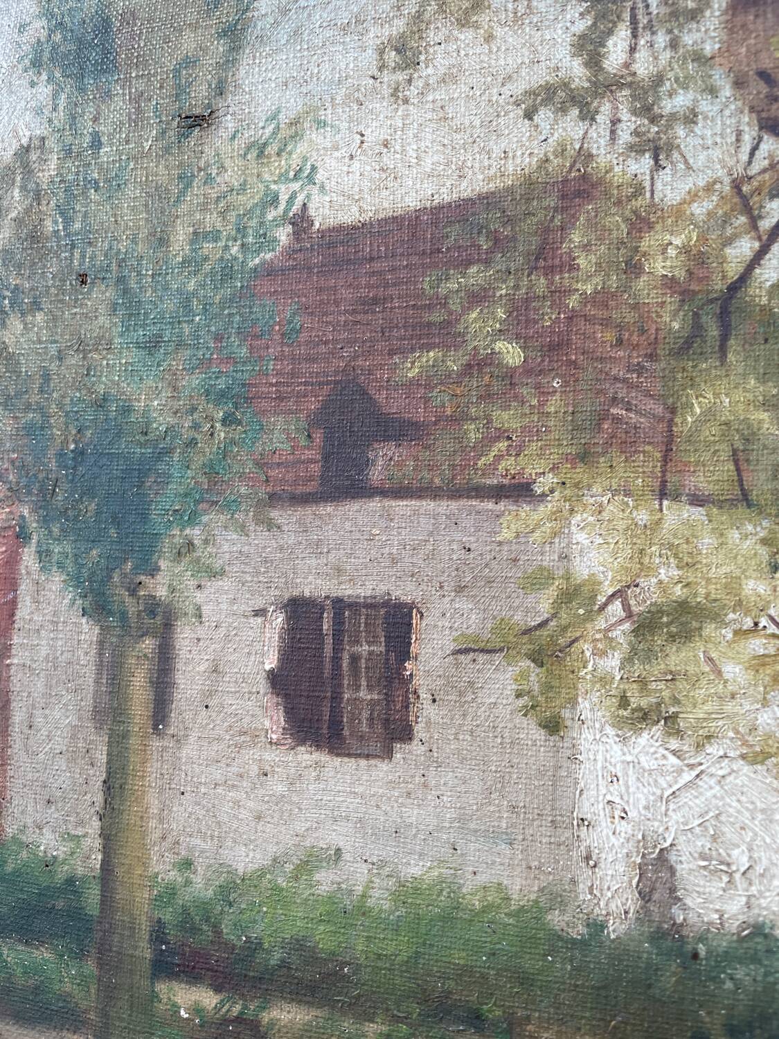 Painting of a countryside landscape in oil on canvas.