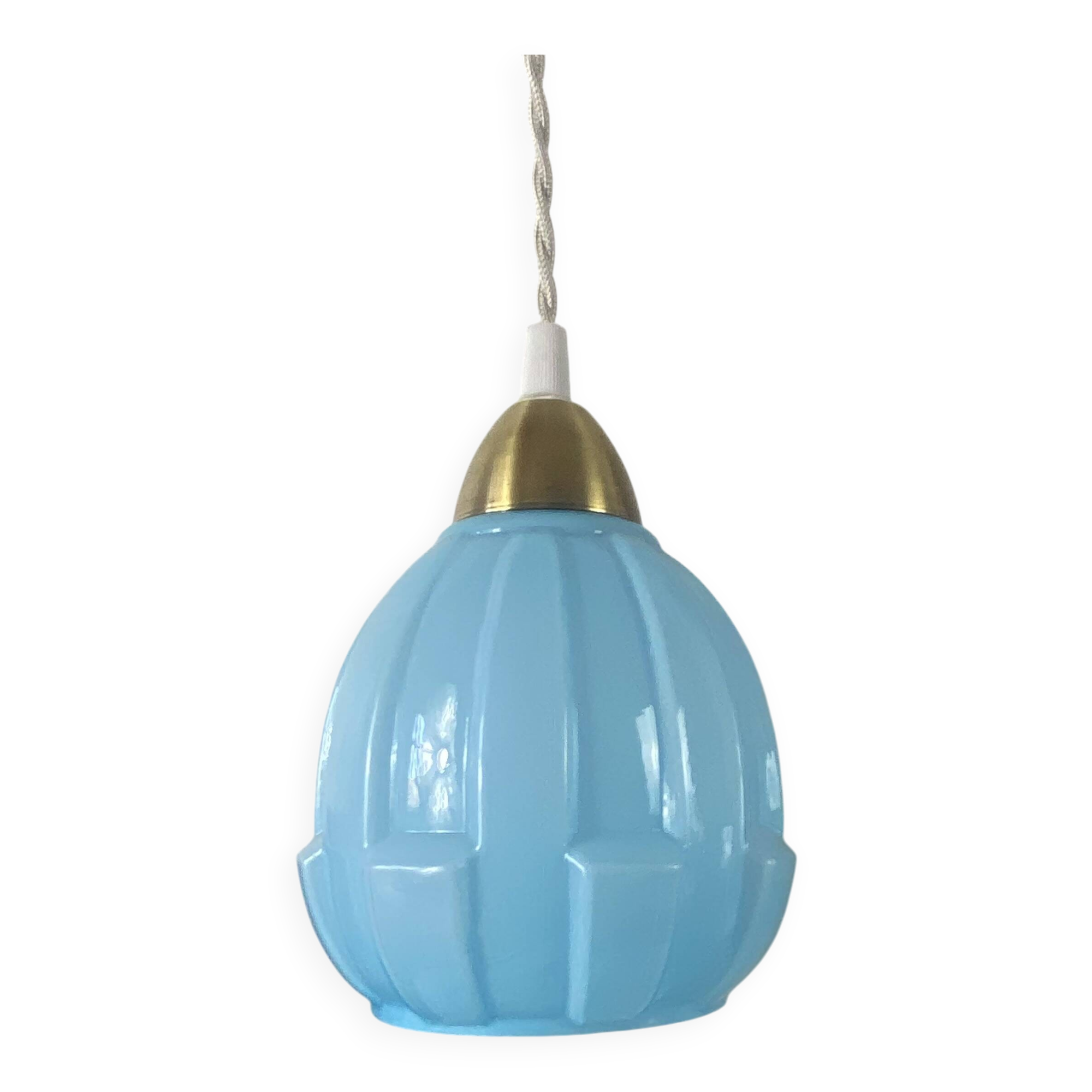 Vintage blue opaline glass tulip portable lamp