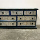 Commode vintage en rotin bleu par Maugrion, France 1970