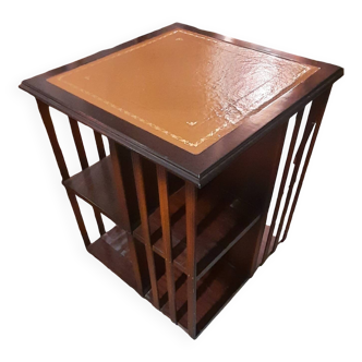 20th century English revolving bookcase in mahogany and leather