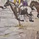 Acrílico sobre lienzo “Carrera de caballos”, León Lafourcade, ff. s. XIX