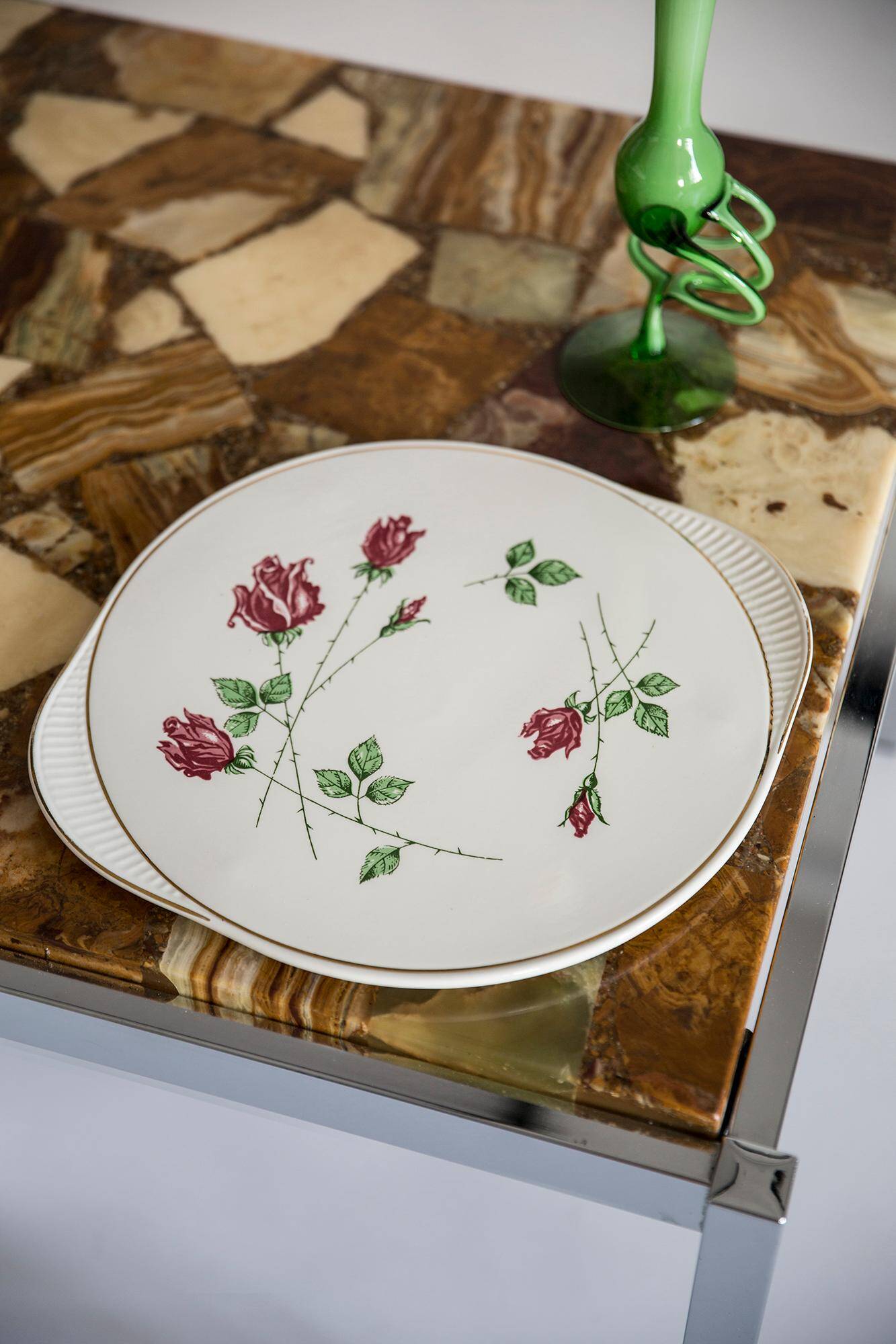 Assiette décorative Rose vintage du milieu du siècle, Allemagne, années 1970
