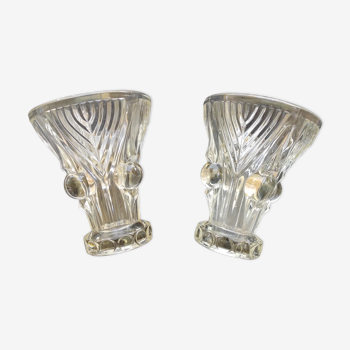 Vases d'une paire en verre pressé moulé art deco