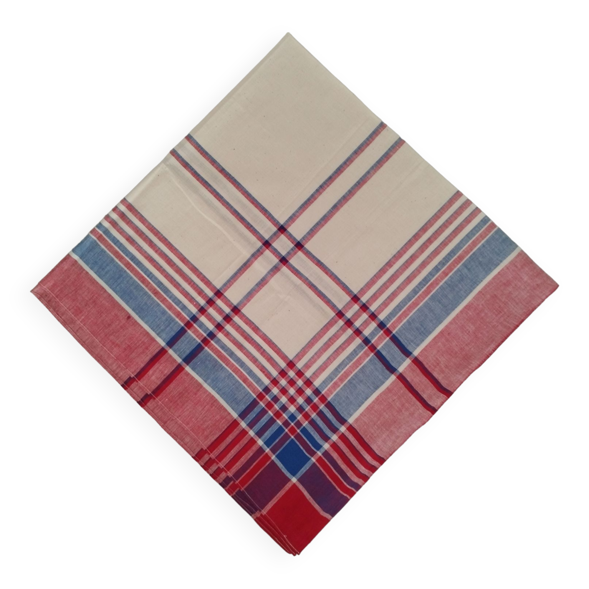 Nappe carrée coton carreaux et rayures rouges et bleus vintage