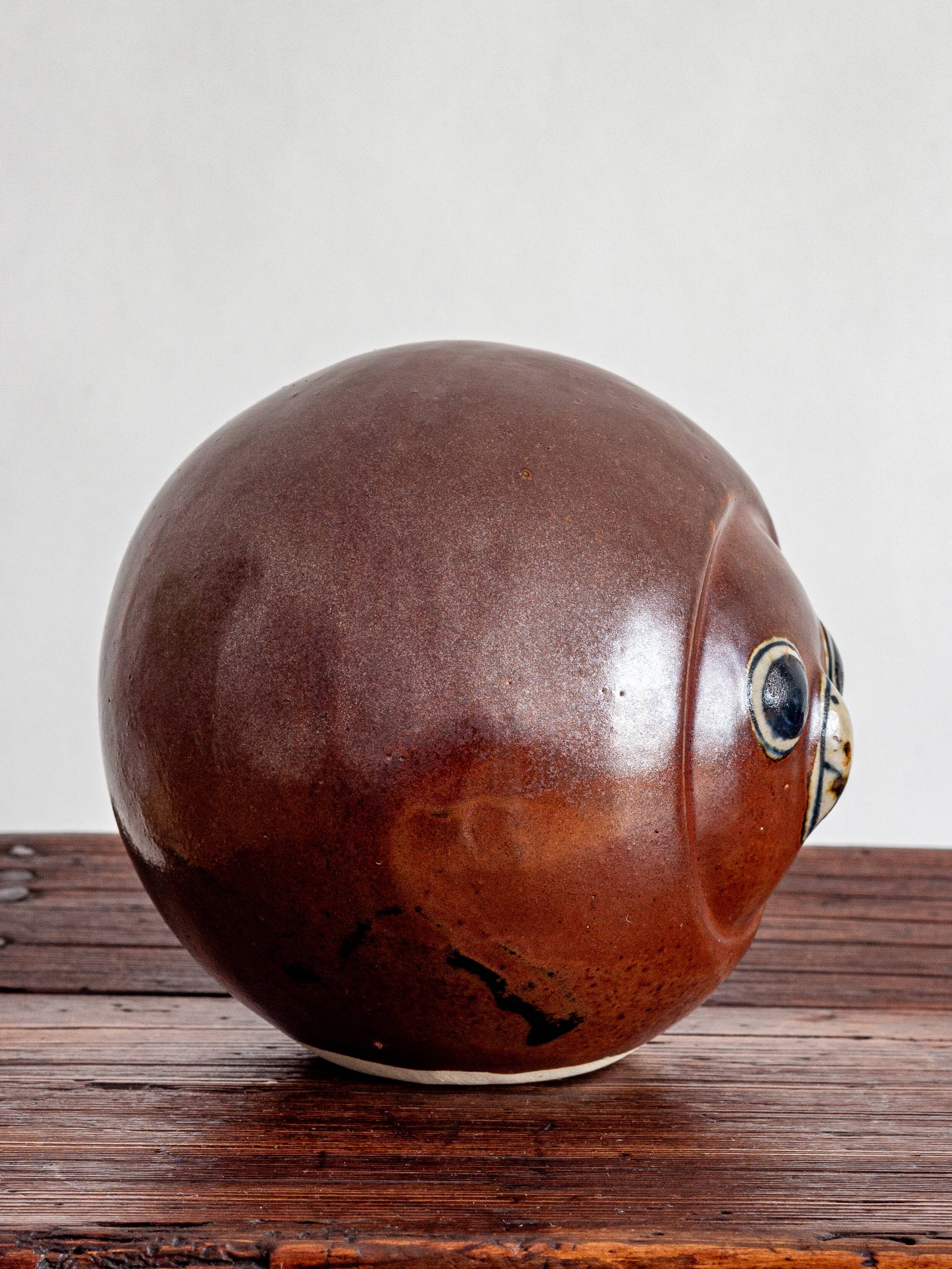 Glazed stoneware owl head, 1950s-60s