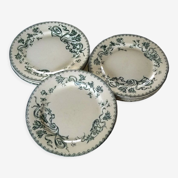 9 assiettes plates en faïence motif Herbier et Salins