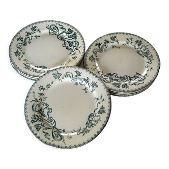 9 assiettes plates en faïence motif Herbier et Salins