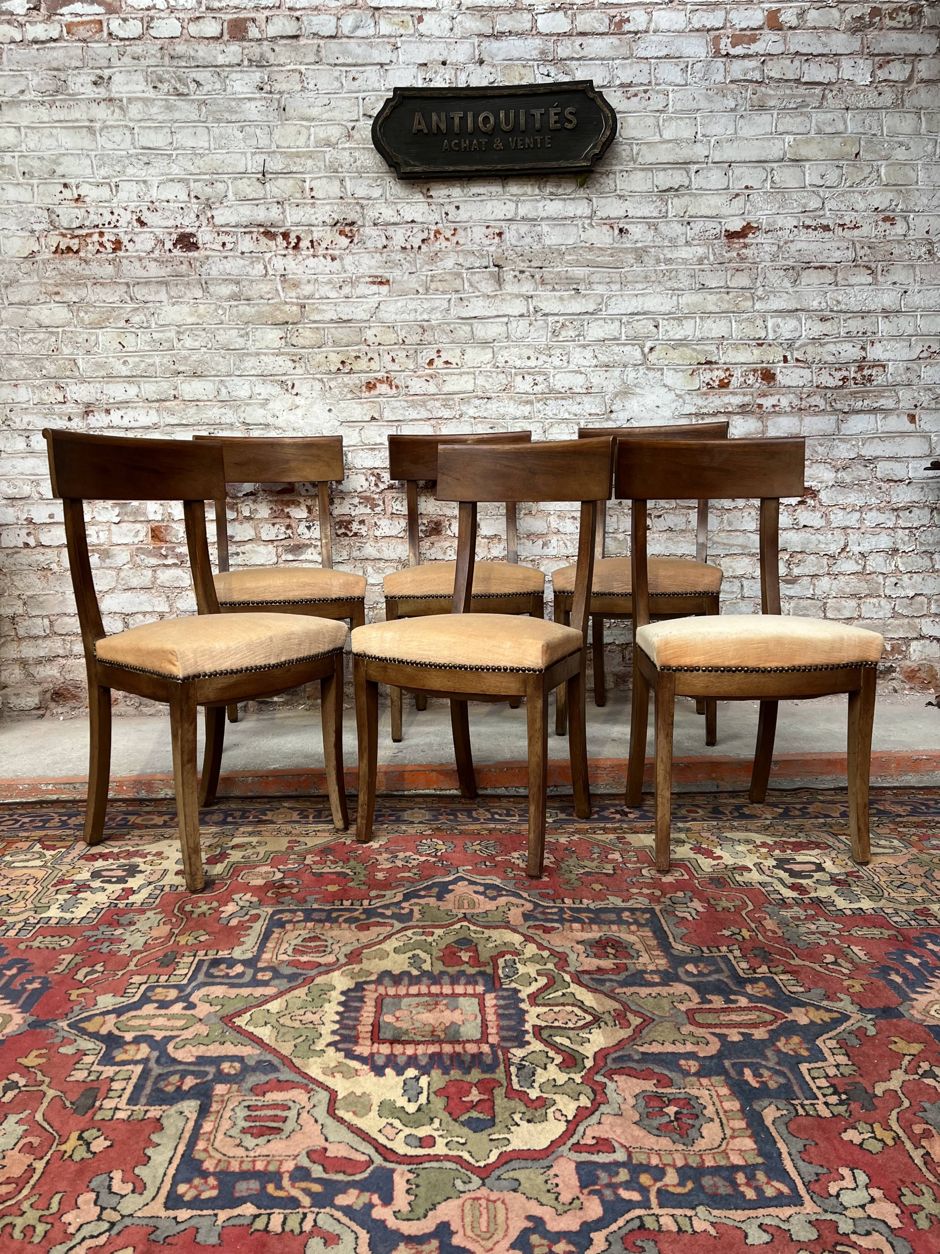 Suite of six mahogany chairs with 19th century Directoire style bands